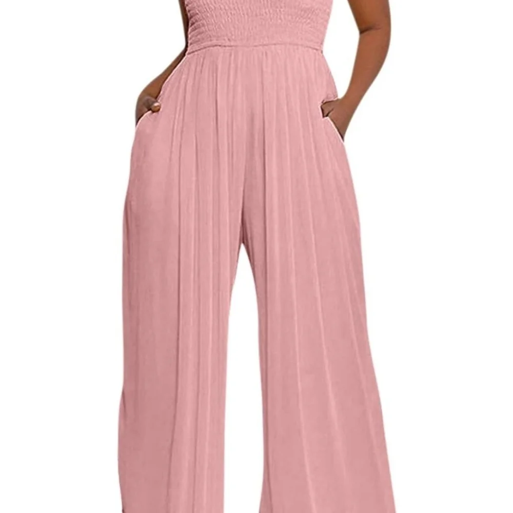 Rose Pink Strapless Wide-Leg Jumpsuit | Size L | NWOT | Flowy & Flattering - Picture 3 of 11